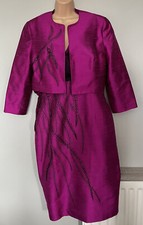 CONDICI Magenta & Black Beaded Silk Dress & Matching Bolero Jacket Wedding UK 16