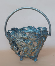 Vintage possibly silver plated ornate basket with leaves and acorn design