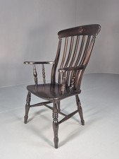 Victorian Grandfather Chair Lathe Back Overpainted Elm and Beech EB10697 VDIN