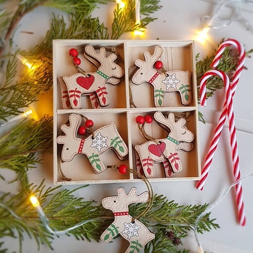 Wooden reindeer ornaments - wooden,