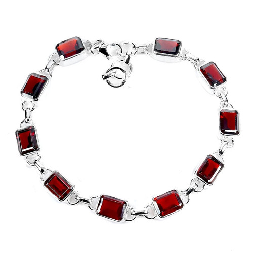 Silver bracelet garnet natural - silver,