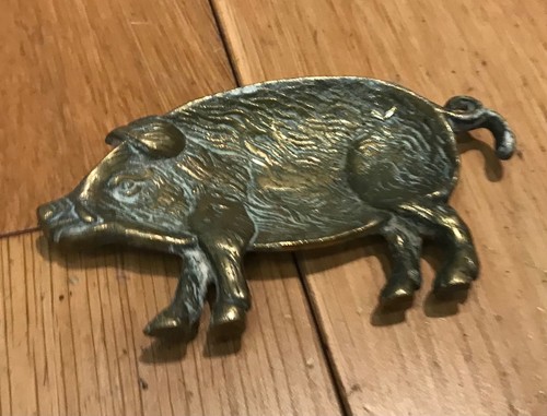 Vintage brass pig trinket dish - vintage,