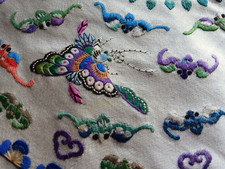 antique oriental silk embroidery textile - perhaps lapel? - bats butterflies