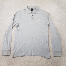 Hugo Boss Mens Polo Shirt Large Grey Passerby Long Sleeve Top Slim Fit HB Casual