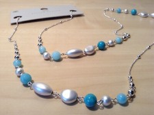 M&S Turquoise Mix Silver Plated Necklace. New With Tags.