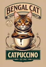 Bengal Cat Catpuccino Metal Sign, Bengal Cat sign, Bengal Cat  Plaque.