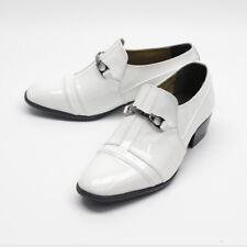 Men's white glossy leather horsebit decorate wedding shoes loafers