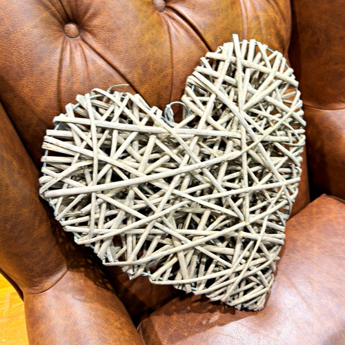 Grey wicker heart wall hanging - grey,