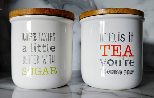 White ceramic tea sugar jars - tea,