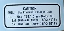 Fuel and Oil Information Decal