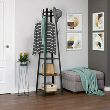 Vintage Coat Rack Industrial Coat Stand Hall Tree With 3 Shelves Ladder Tower UK