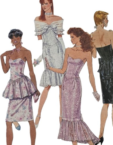 1980s strapless peplum mermaid - 1980s,