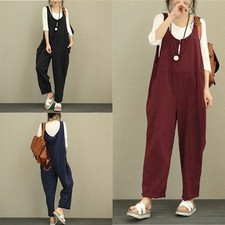UK Womens Dungarees Romper Ladies Loose Strappy Trousers Overalls Jumpsuit
