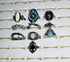 Bundle Of 10 Lovely Antique Silver Coloured RINGS Mixed Sizes All different XA2
