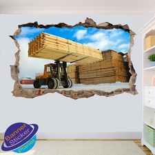 WOODYARD TIMBER PLANK FORKLIFT WALL STICKER 3D ART POSTER MURAL DECAL DECOR XZ9