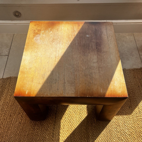 Square brown wood side table - brown,