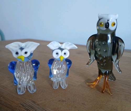 Vintage hand blown glass owls - blown,