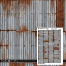 Scale Model Scenery TX280 OO Gauge Rusty/Weath. Corrugated Iron Texture Paper (x