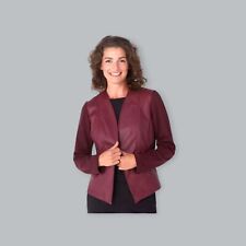 Faux Leather Jacket Waistcoat Open Front Long Sleeve Wine 8/10 UK  New