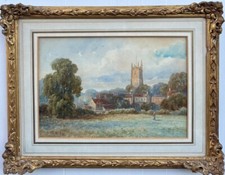 W. W. Hodges (19th. C) : Landscape with a Keynsham Church, signed watercolour