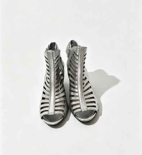 Silver caged peep toe - peep-toe, ankle