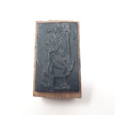 Small Vintage Printers Block Of A Milk Maid Girl With Stool & Pail Bucket Farm