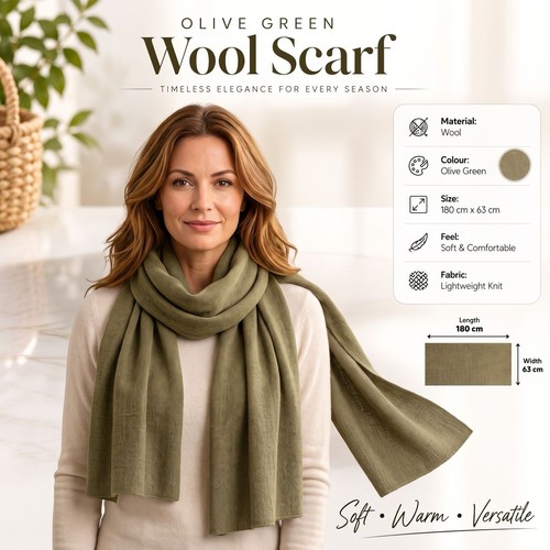 Olive green wool scarf - wool, soft