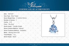Natural 3.1 ct Blue Topaz Pendant with 925 Sterling Silver Necklace UK Seller