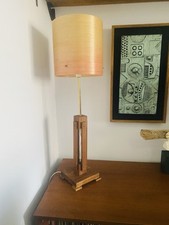Vintage Unique Mid Century Teak Lamp With Fibreglass Spun Shade