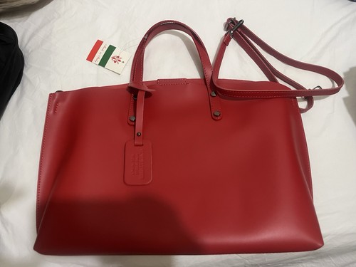 Red genuine leather tote bag - genuine,