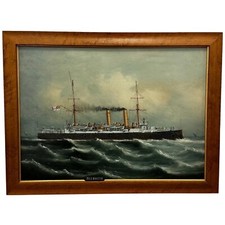Oil Painting Marine Ship Blake Class Cruiser Royal Navy HMS Blenheim C1900's