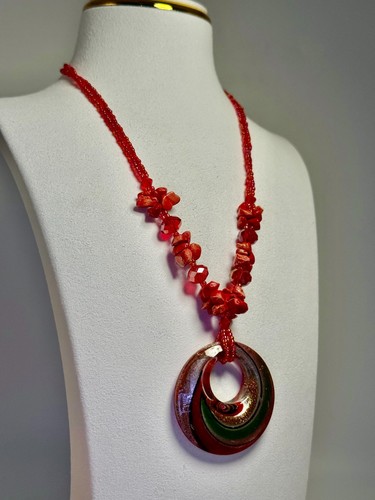 Necklace red coral - red,