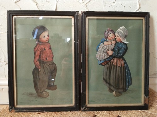 Pair antique framed prints - pair,