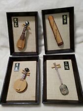Chinese Art Wood Framed Guitar Lute Mandolin Guzheng Sanxian Yueqin 4 pc