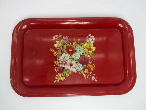 Vintage red floral metal - red,
