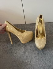 Krasceva Gold Diamante Platform High Heel Shoes - size 5