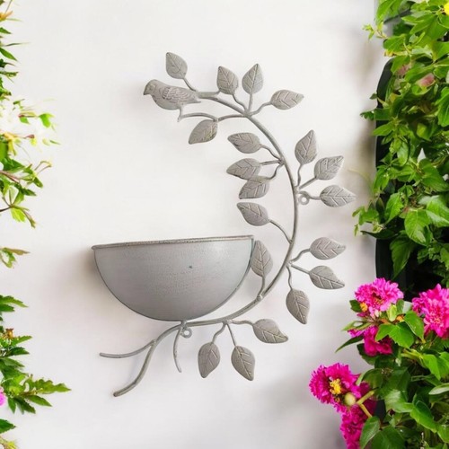 42cm cream metal wall planter - metal,