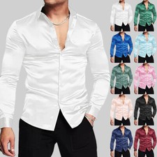 Mens Silk Satin Shirt Tops Wet