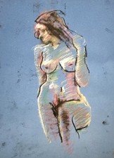 Nude Female Pastel colour drawing ORIGINAL Art naked woman girl lady
