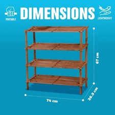 4 TIER WALNUT WOODEN SHOE RACK FOOTWEAR STORAGE ORGANISER UNIT SHELF TRAINERS