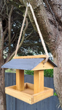 HANDMADE HANGING WOODEN BIRD TABLE SLATE ROOF ASSEMBLED 30(L)x24(W)x25(H)cm
