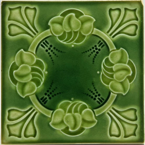 Antique fireplace tile - tile, green