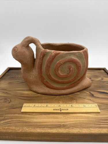 Vtg snail ceramic planter clay - snail,
