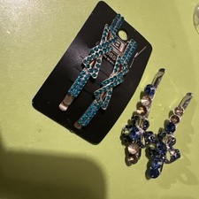 Two pairs Crystal Hair Slide Grips Hair diamante 6cm used missing Cristal 