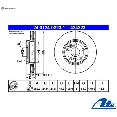 Brake disc 0124 - disc, 24.0124-0223.1