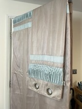 Long Dunelm Eyelet Lined Cream Curtains Duck Egg Blue & Beige 168x182cm AY