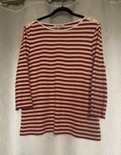 Viyella Red And White Stripe 3/4 Sleeves Top Button Detail Size Xl