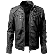 MEN'S GENUINE BLACK LEATHER BIKER VINTAGE CAFE RACER MOTORCYCLE LEATHER JACKET