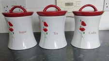 Ceramic Dunelm Poppy  Tea, Coffee & Sugar Canisters Stunning Condition 