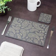 Paisley Pattern Slate Placemat & Coaster Set Laser Engraved Shabby Chic Gift
